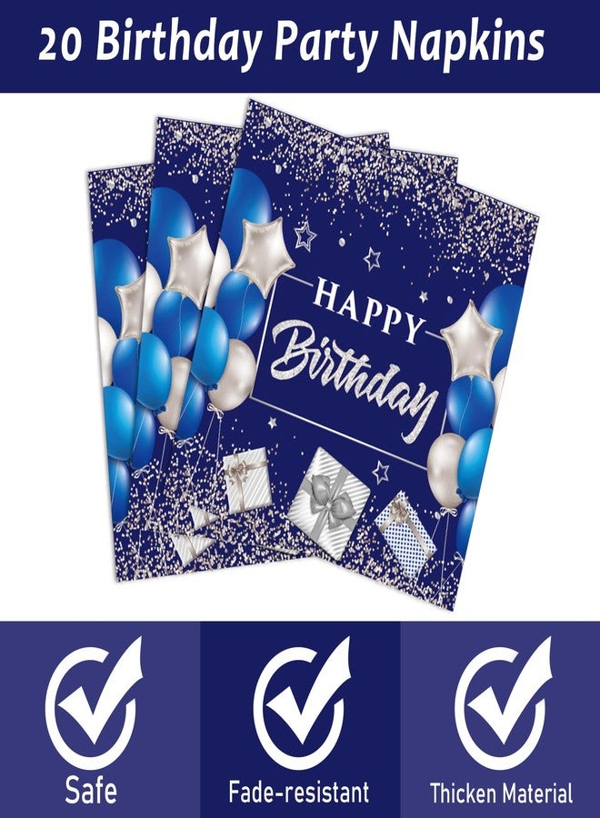 Wiooffen 96 Pcs 20th Birthday Party Supplies Navy Blue and Silver Birthday Plates 20th Birthday Paper Tableware Happy Birthday Party Plates and Napkins Forks Blue Birthday Table Decorations for 24 Guests - Image 4